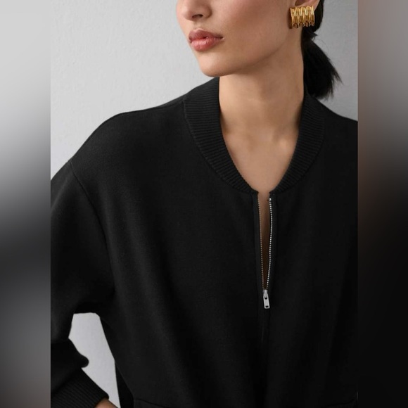 WHITE + WARREN Superfine Organic Cotton Track Jacket Zip Sweater Jacket - Picture 12 of 12